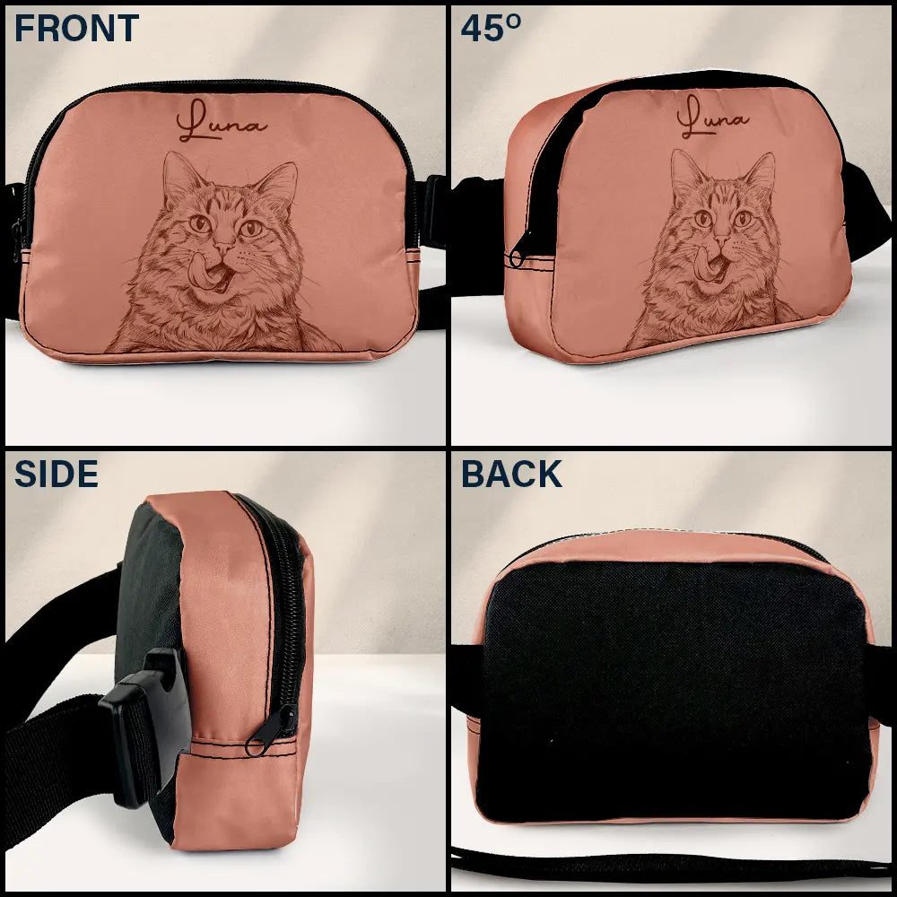 Custom Photo,Beach,Art Design,Summer,Pet Lovers,Playful,Photo - Pencil Sketch - Remove BG - Custom Photo Pencil Sketch Besties Dog Cat Funny Portrait - Personalized Crossbody Belt Bag