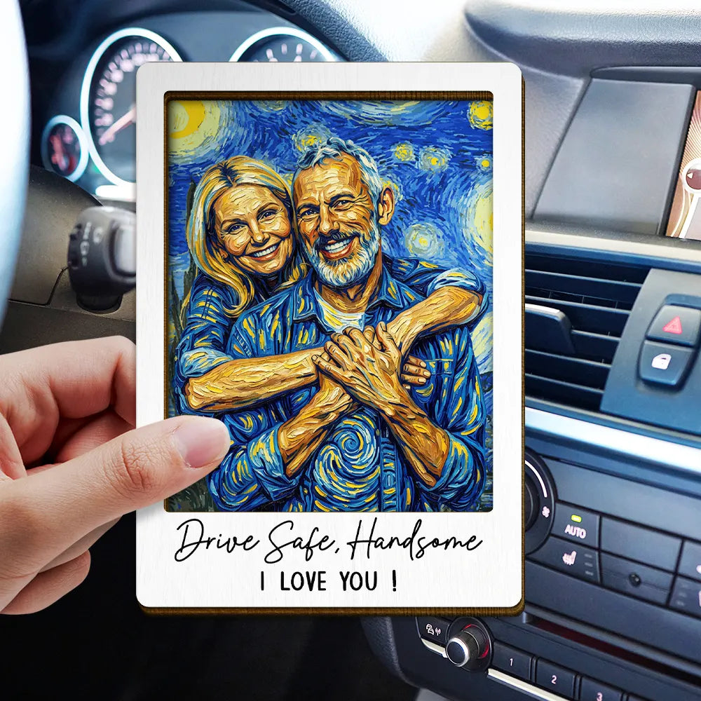 Custom Photo,Art Design,Gift For Couples,Romantic,Photo - Starry Night - Custom Photo Starry Night Drive Safe Handsome Romantic Couple - Personalized Custom Shaped Car Visor Clip