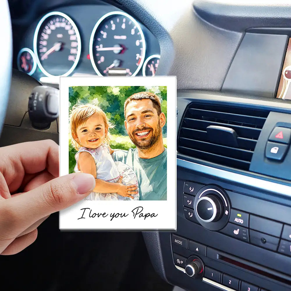 Gift For Husband,Gift For Yourself,Gift For Men,Gift For Father,Gift For Grandpa,Non-Eng,Photo - Watercolor (with BG),Cozy - Custom Photo Watercolor Painting I Love You Daddy Grandpa Pet Dad - Personalized Custom Shaped Acrylic Car Visor Clip