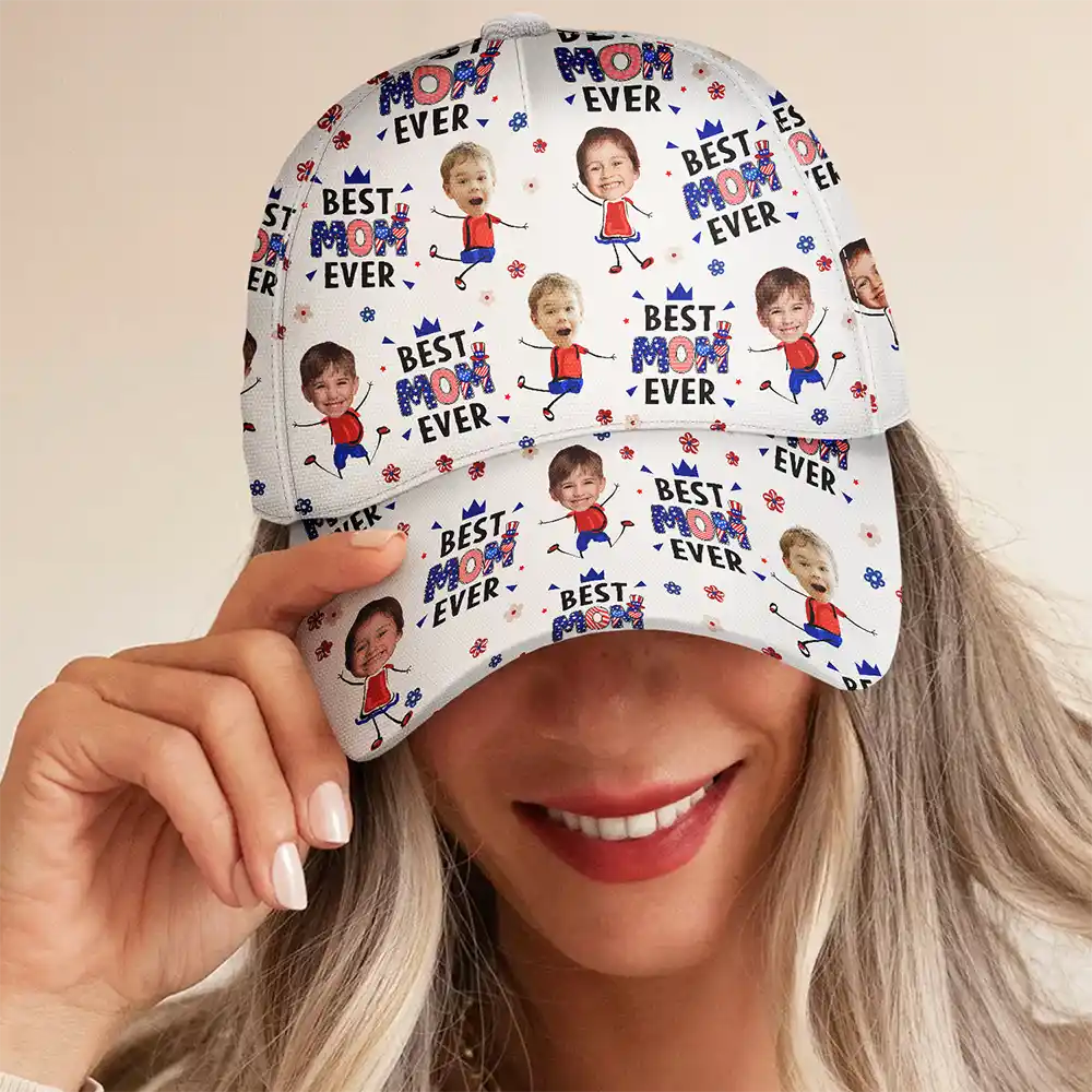 Gift For Mother,Gift For Grandma,Happy,Summer,Gift For Father,Gift For Grandpa,Independence Day,Photo,Icon,Humorous - Custom Photo Stars & Stripes Best Dad Mom Grandpa Grandma Ever - Personalized Classic Cap