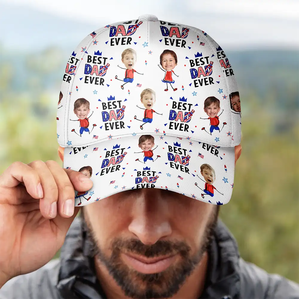 Gift For Mother,Gift For Grandma,Happy,Summer,Gift For Father,Gift For Grandpa,Independence Day,Photo,Icon,Humorous - Custom Photo Stars & Stripes Best Dad Mom Grandpa Grandma Ever - Personalized Classic Cap