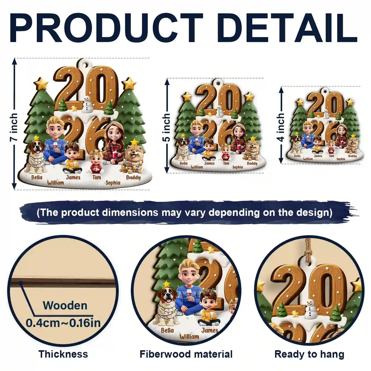 3D Effect Christmas Sitting Family - Personalized Custom Shaped Wooden Ornament