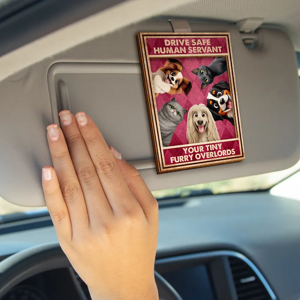 Dog Lovers,Pet Lovers,Cat Lovers,Funny - Drive Safe We’re Waiting At The Door Dog Cat Vintage - Personalized Custom Shaped Car Visor Clip