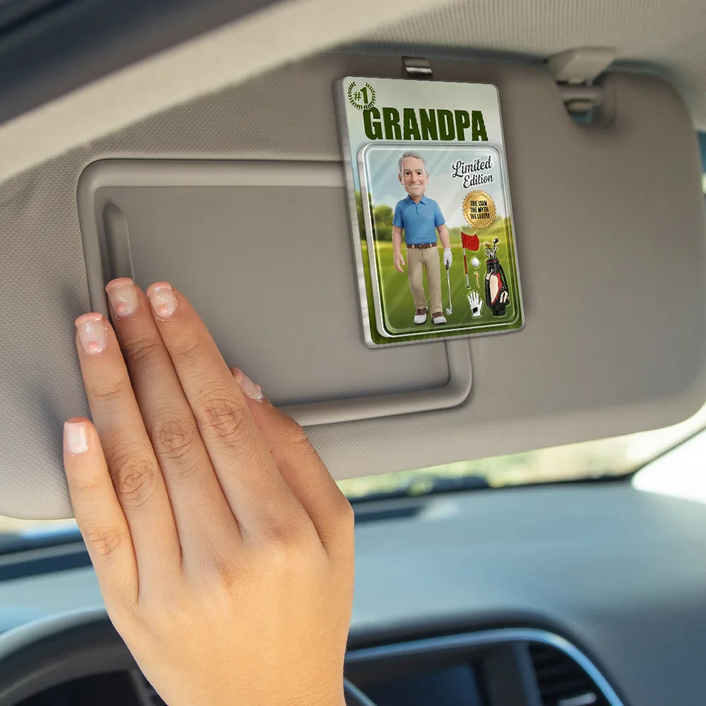 Custom Photo,Art Design,Gift For Father,Sport Dad,Golf,Playful,Photo - Toybox Figure - Custom Photo Toybox Figure Golf Dad Grandpa Limited Edition - Personalized Custom Shaped Acrylic Car Visor Clip