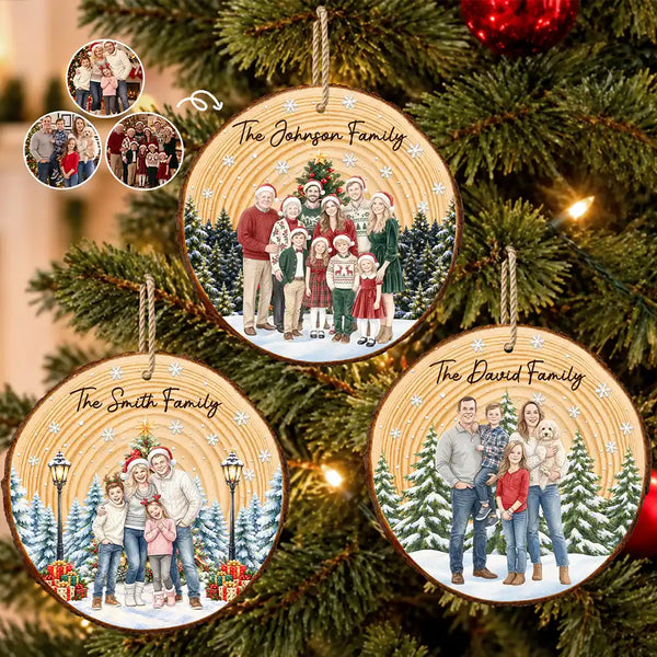 Art Design, Christmas, Custom Photo, Family, Photo - Watercolor - Remove BG, Sentimental - Christmas Gift For Family - Personalized Custom Photo Watercolor Home For The Holidays Wood Slice Ornament