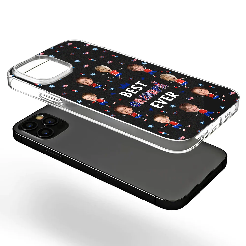 Gift For Mother,Gift For Grandma,Happy,Gift For Father,Gift For Grandpa,Independence Day,Photo,Icon,Humorous - Custom Photo Stars & Stripes Best Dad Mom Grandpa Grandma Ever - Personalized Clear Phone Case