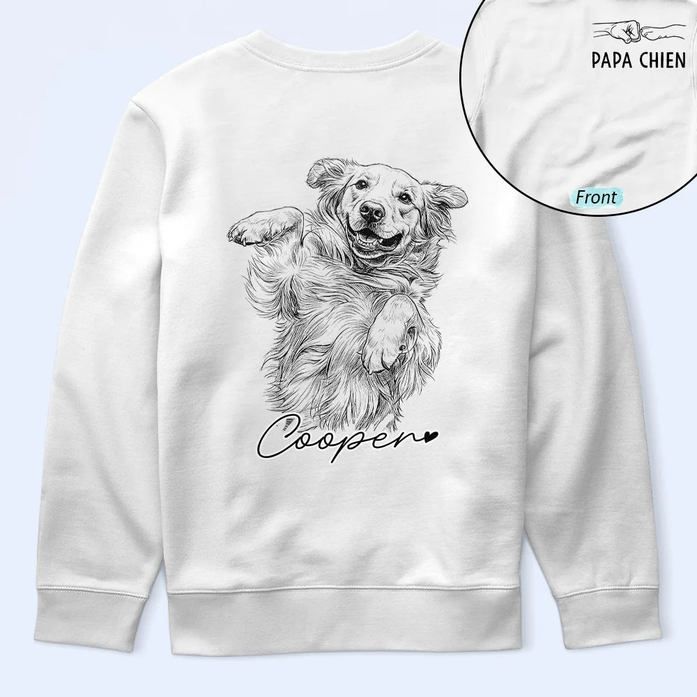Custom Photo,Art Design,French,Cat Dad,Pet Lovers,Gift For Father,Non-Eng,Adorable,Photo - Pencil Sketch - Remove BG - Photo Personnalisée Croquis Au Crayon Photo Personnalisée Croquis Au Crayon Papa Chat Papa Chien Mama Chat Mama Chien - T-Shirt Personnalisé