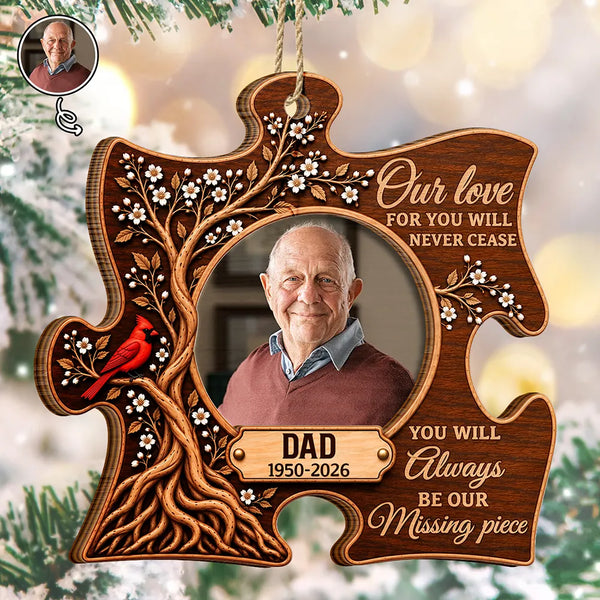 Christmas,Custom Photo,Family,Memorial,Memorial Loved One,Sympathetic,Upload Full Photo - Christmas Sympathy Gift For Loss Of Loved One - Personalized Custom Photo Our Missing Piece 2-Layered Wooden Ornament