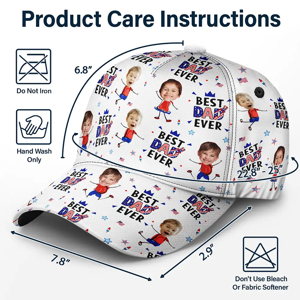 Gift For Mother,Gift For Grandma,Happy,Summer,Gift For Father,Gift For Grandpa,Independence Day,Photo,Icon,Humorous - Custom Photo Stars & Stripes Best Dad Mom Grandpa Grandma Ever - Personalized Classic Cap