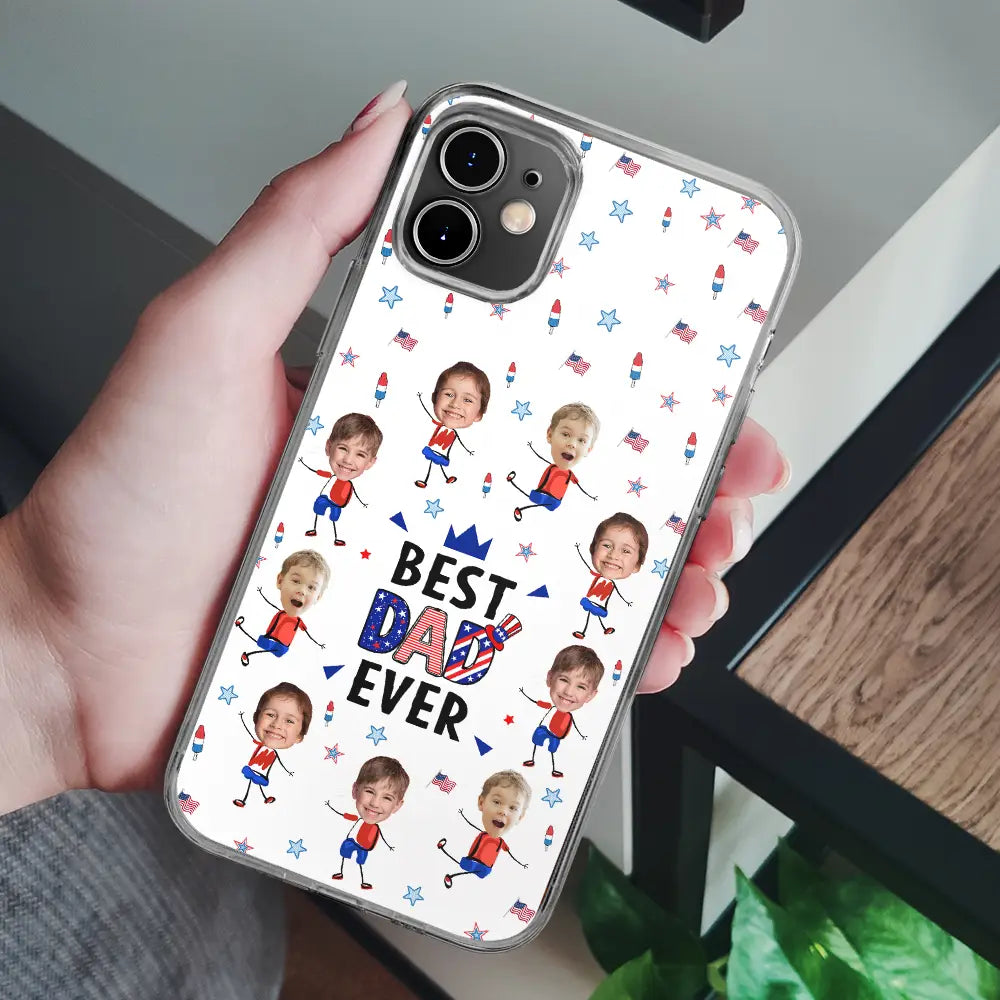 Gift For Mother,Gift For Grandma,Happy,Gift For Father,Gift For Grandpa,Independence Day,Photo,Icon,Humorous - Custom Photo Stars & Stripes Best Dad Mom Grandpa Grandma Ever - Personalized Clear Phone Case