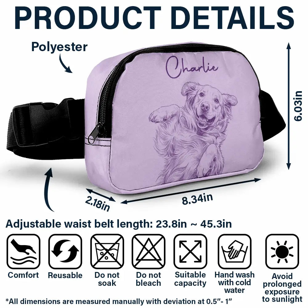Custom Photo,Beach,Art Design,Summer,Pet Lovers,Playful,Photo - Pencil Sketch - Remove BG - Custom Photo Pencil Sketch Besties Dog Cat Funny Portrait - Personalized Crossbody Belt Bag