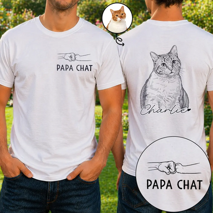 Photo Personnalisée Croquis Au Crayon Photo Personnalisée Croquis Au Crayon Papa Chat Papa Chien Mama Chat Mama Chien - T-Shirt Personnalisé
