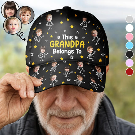 Custom Photo This Grandpa Grandma Dad Mom Belongs To Kids Pet - Personalized Classic Cap