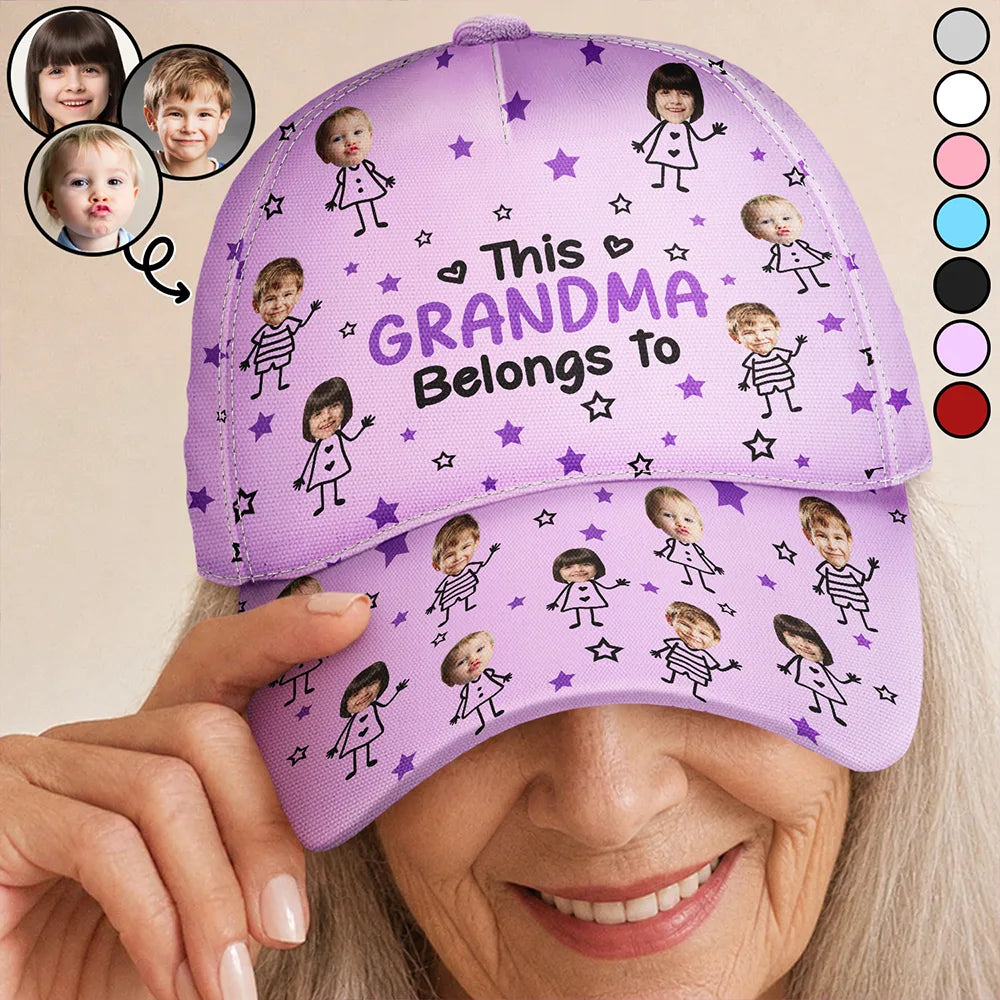 Gift For Grandma,Gift For Mother,Love,Stick Figure - Custom Photo This Grandpa Grandma Dad Mom Belongs To Kids Pet - Personalized Classic Cap