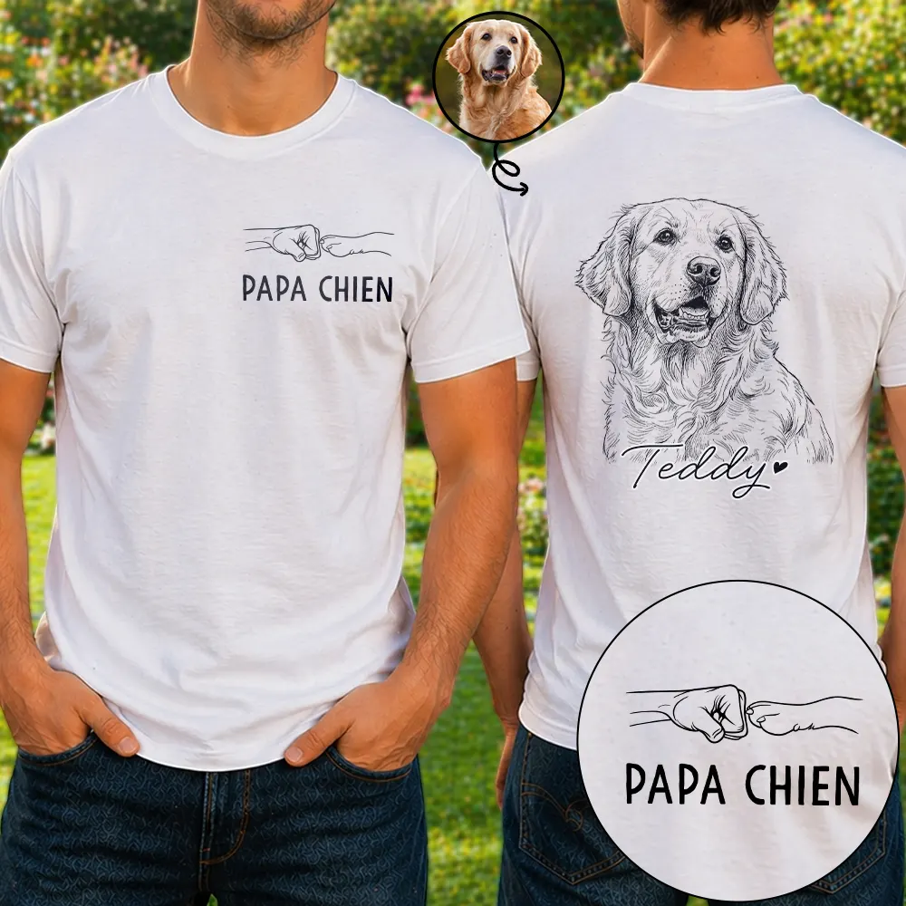 Custom Photo,Art Design,French,Cat Dad,Pet Lovers,Gift For Father,Non-Eng,Adorable,Photo - Pencil Sketch - Remove BG - Photo Personnalisée Croquis Au Crayon Photo Personnalisée Croquis Au Crayon Papa Chat Papa Chien Mama Chat Mama Chien - T-Shirt Personnalisé