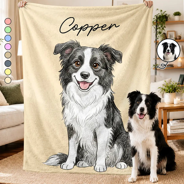 Custom Photo,Art Design,Pet Lovers,Top Market,Playful,Photo - Colored Pencil - Custom Photo Colored Pencil Sketch Dog Cat Pet Portrait - Personalized Fleece Blanket, Sherpa Blanket