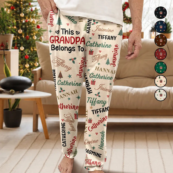 Christmas,Custom Text,Gift For Grandpa,Gifts For Him,Happy - Christmas Gift For Grandpa Papa - Personalized Grandkids Name Pajama Pants