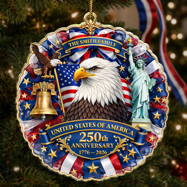 Independence Day, America 250th, Christmas, Proud, Family, Custom Text - Christmas America We Celebrate 250th Anniversary - Personalized Custom Shaped Acrylic Ornament