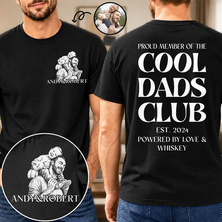 Custom Photo Pencil Sketch Art Cool Dads Club Powered By Love - Personalized T Shirt