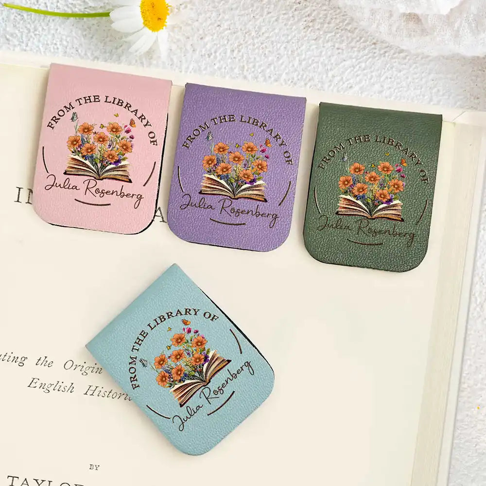 From The Library Of, Gift For Book Lovers - Personalized Leather Magnetic Bookmark