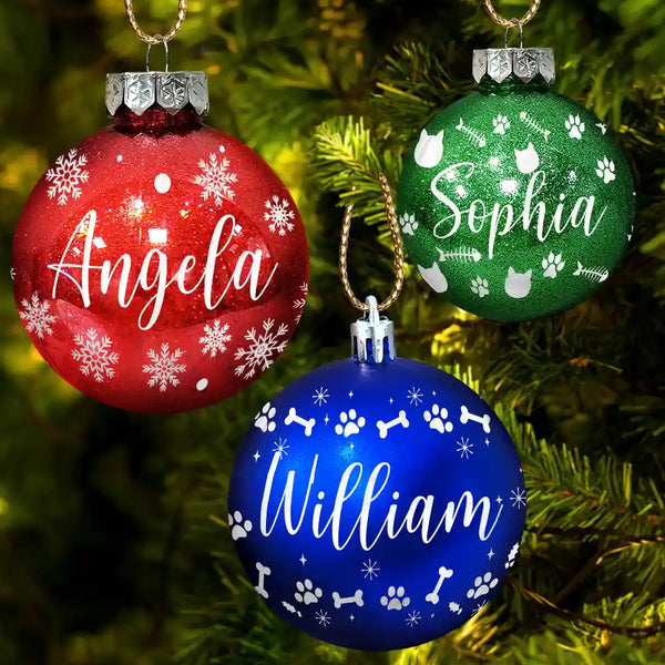 Family, Happy, Christmas - Christmas Ornaments With Name - Personalized Ball Ornament
