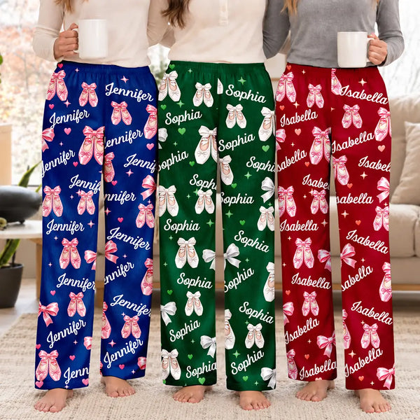 Christmas,Custom Text,Gift For Women,Gift For Yourself,Gifts For Her,Happy,Top Market - Ballet Gift For Teen Girls - Personalized Coquette Bow Pajama Pants