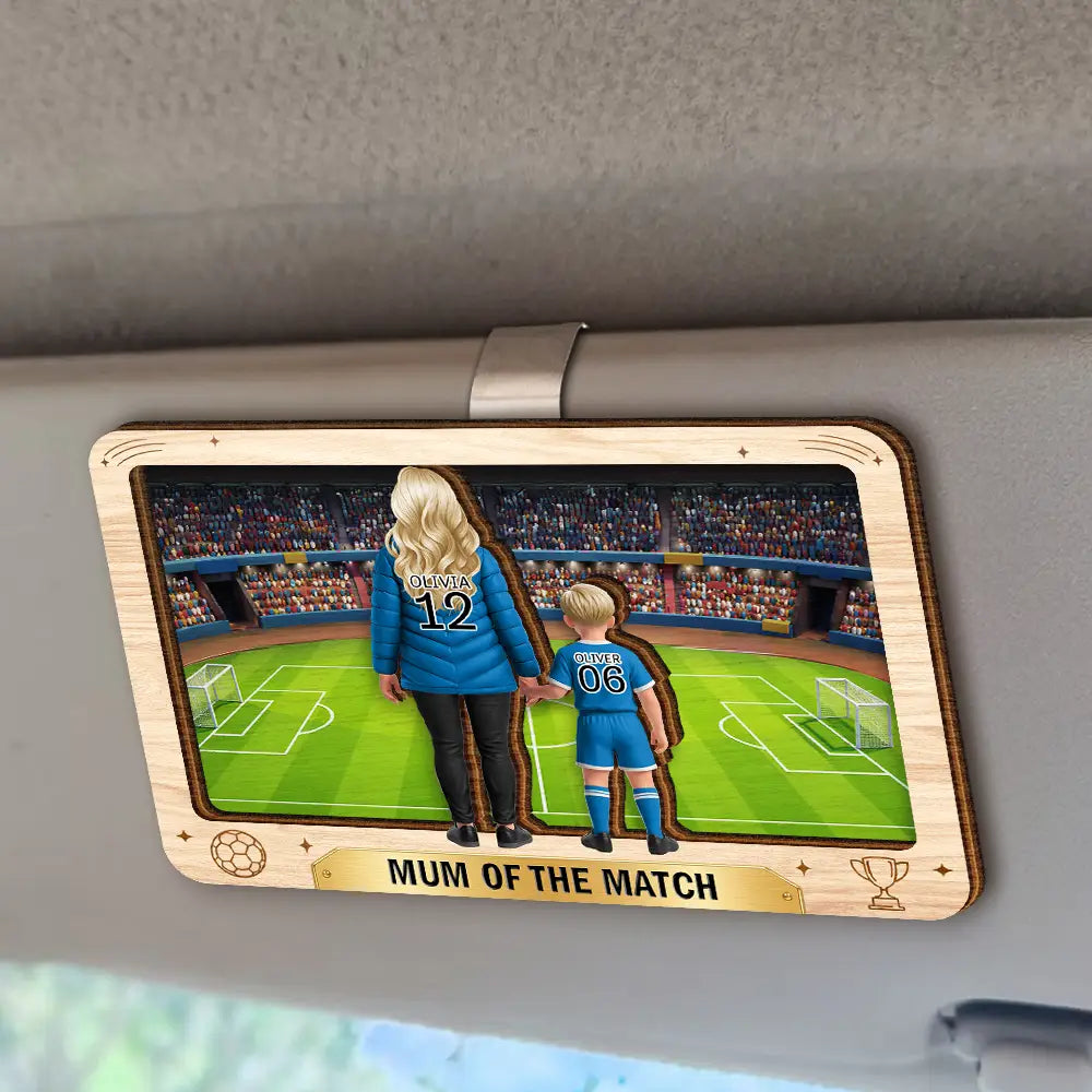 Gift For Mother,Gift For Father,Happy - Mom Dad Of The Match Football Soccer Kid Team - Personalized Custom Shaped Car Visor Clip