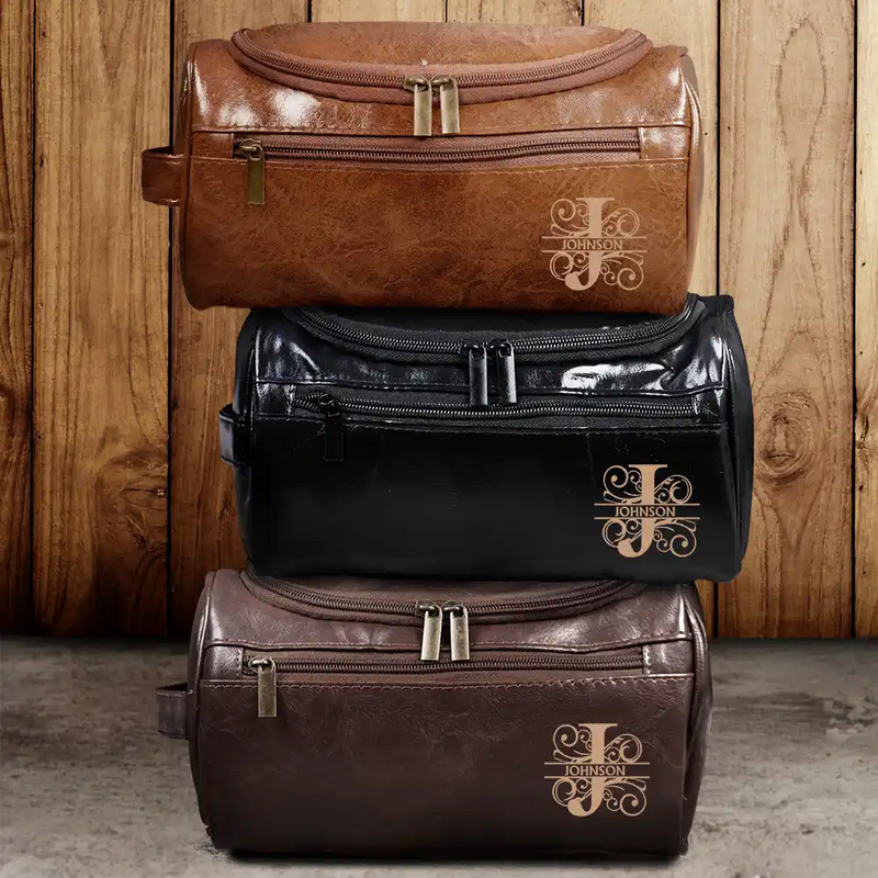 Monogram Family Name - Personalized Leather Toiletry Bag