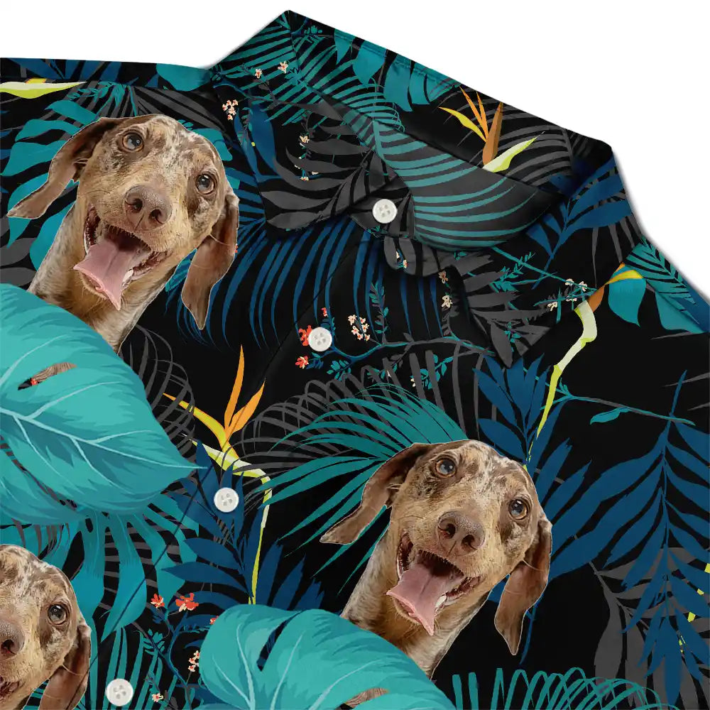Custom Photo Black Tropical Funny Family Pet Face - Gift For Men, Best Friends, Siblings, Dog And Cat Lovers - Personalized Custom Hawaiian Shirt