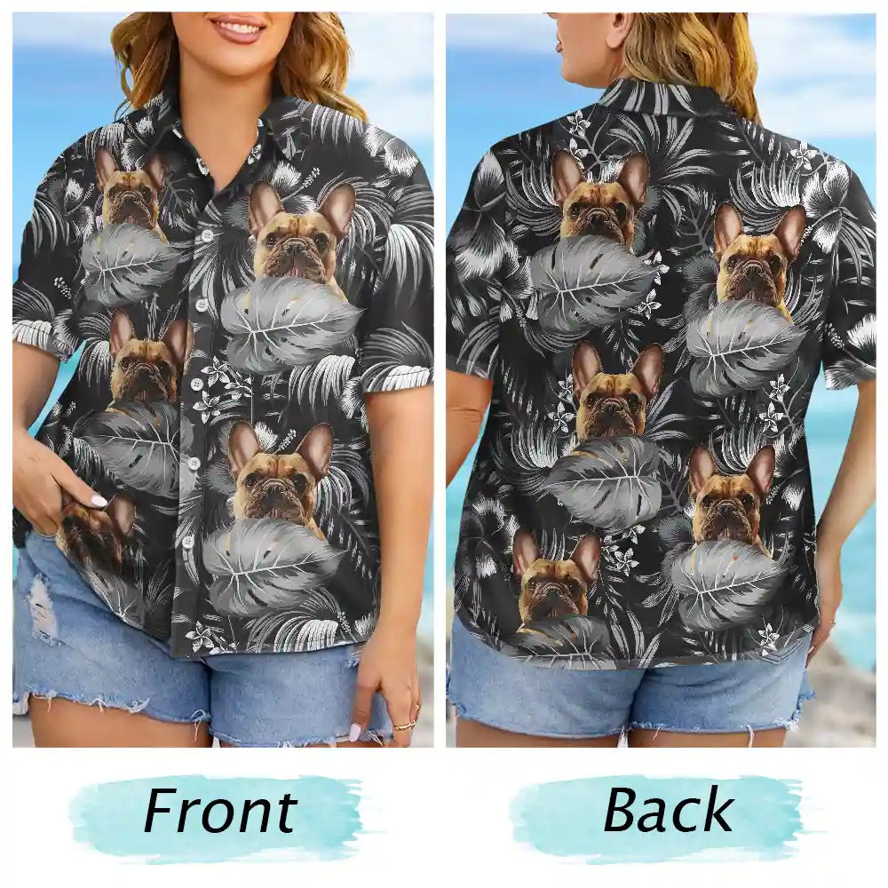 Custom Photo Black Tropical Funny Family Pet Face - Gift For Men, Best Friends, Siblings, Dog And Cat Lovers - Personalized Custom Hawaiian Shirt