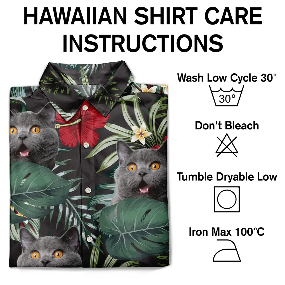 Custom Photo Black Tropical Funny Family Pet Face - Gift For Men, Best Friends, Siblings, Dog And Cat Lovers - Personalized Custom Hawaiian Shirt