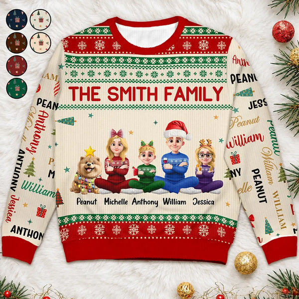 Christmas, Family, Happy, Vector - Matching Christmas Gift For Family - Personalized Member Names Holiday Unisex Ugly Sweater