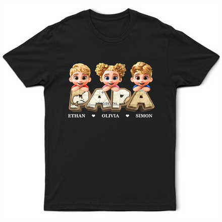 Vintage Map Grandpa Papa Dad 3D Effect Kids - Personalized T Shirt