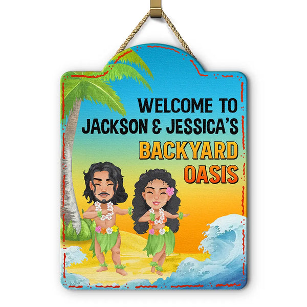 Backyard Oasis - Personalized Custom Shaped Wood Sign