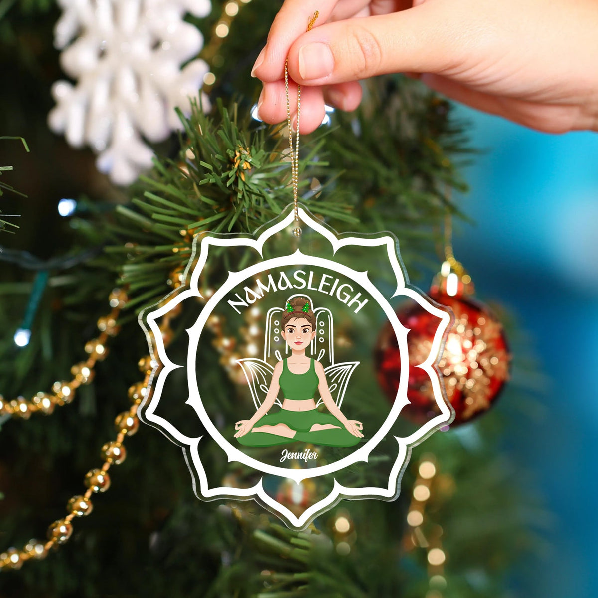 Namasleigh - Christmas Gift For Yoga Lovers - Personalized Custom Shaped Acrylic Ornament