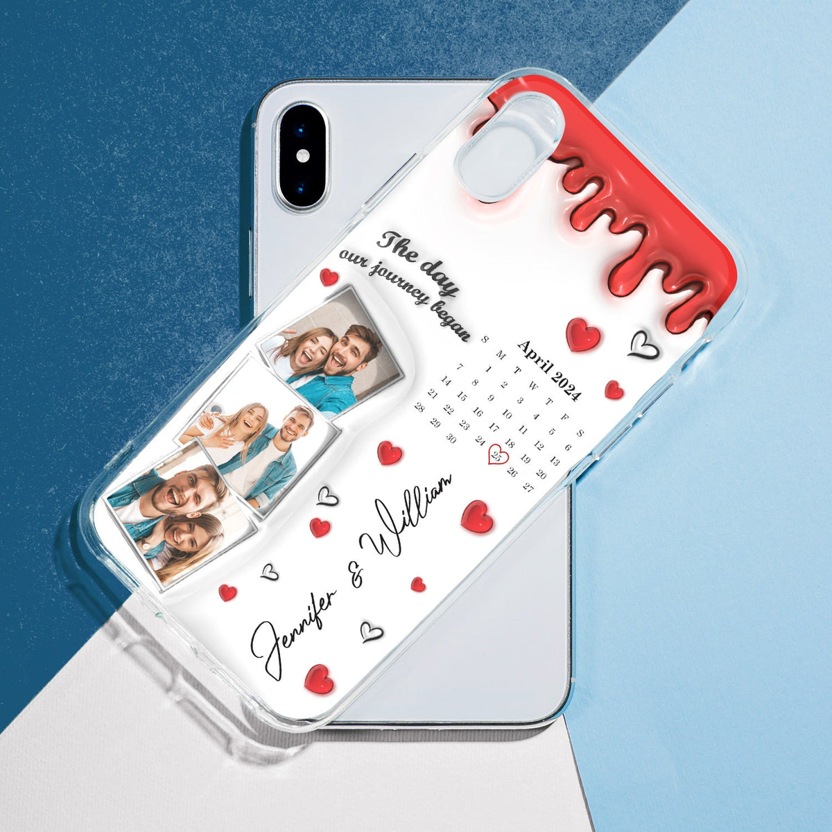 Custom Photo Calendar The Day Our Journey Began - Gift For Couples - 3D Inflated Effect Printed, Personalized Clear Phone Case