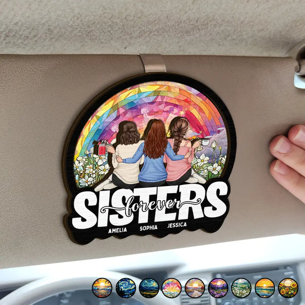 Gift For Bestie, Gift For Sisters - Bestie Sisters Forever - Personalized Custom Shaped Car Visor Clip