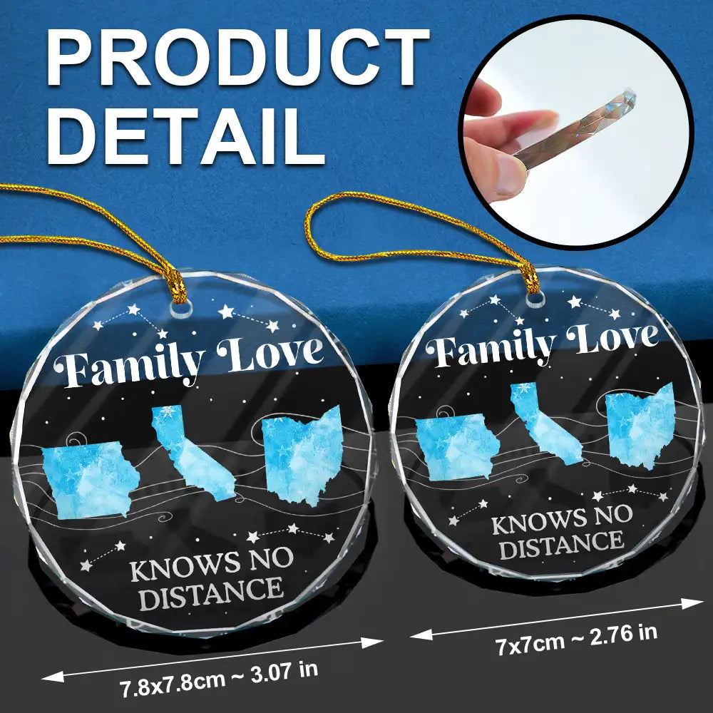 Family, Parents, Gift For Grandparents, Gift For Sibling, Gift For Sisters, Gift For Brothers - Family Love Knows No Distance Christmas - Personalized Glass Ornamen