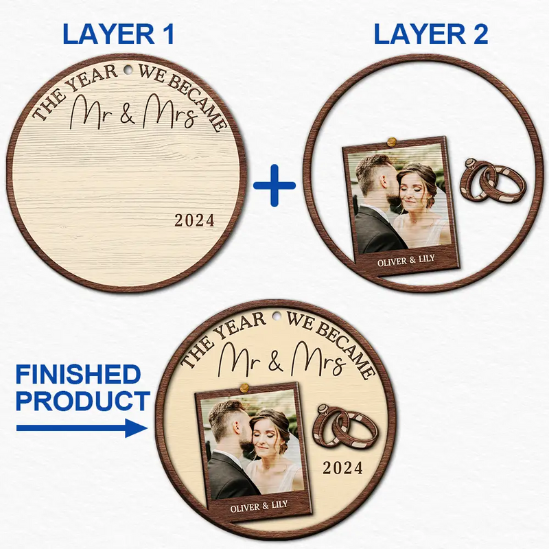 Wedding, Gift For Couples, Gift For Wife, Gift For Husband - Custom Photo The Year We Became Mr & Mrs Couples - Personalized 2-Layered Wooden Ornament