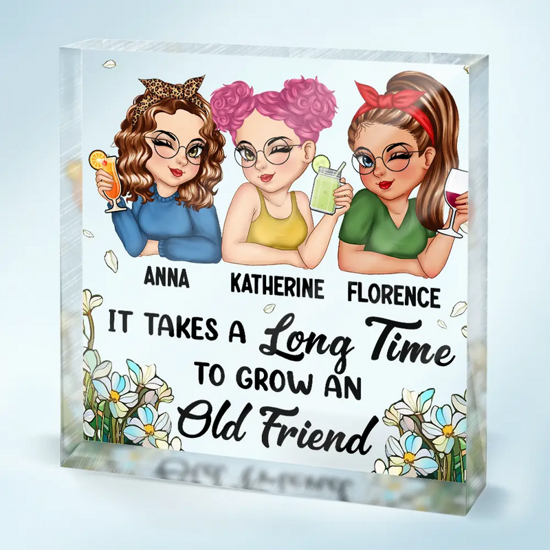 Gift For Bestie - It Takes A Long Time To Grow An Old Friend Christmas - Personalized Square Shaped Acrylic Plaque