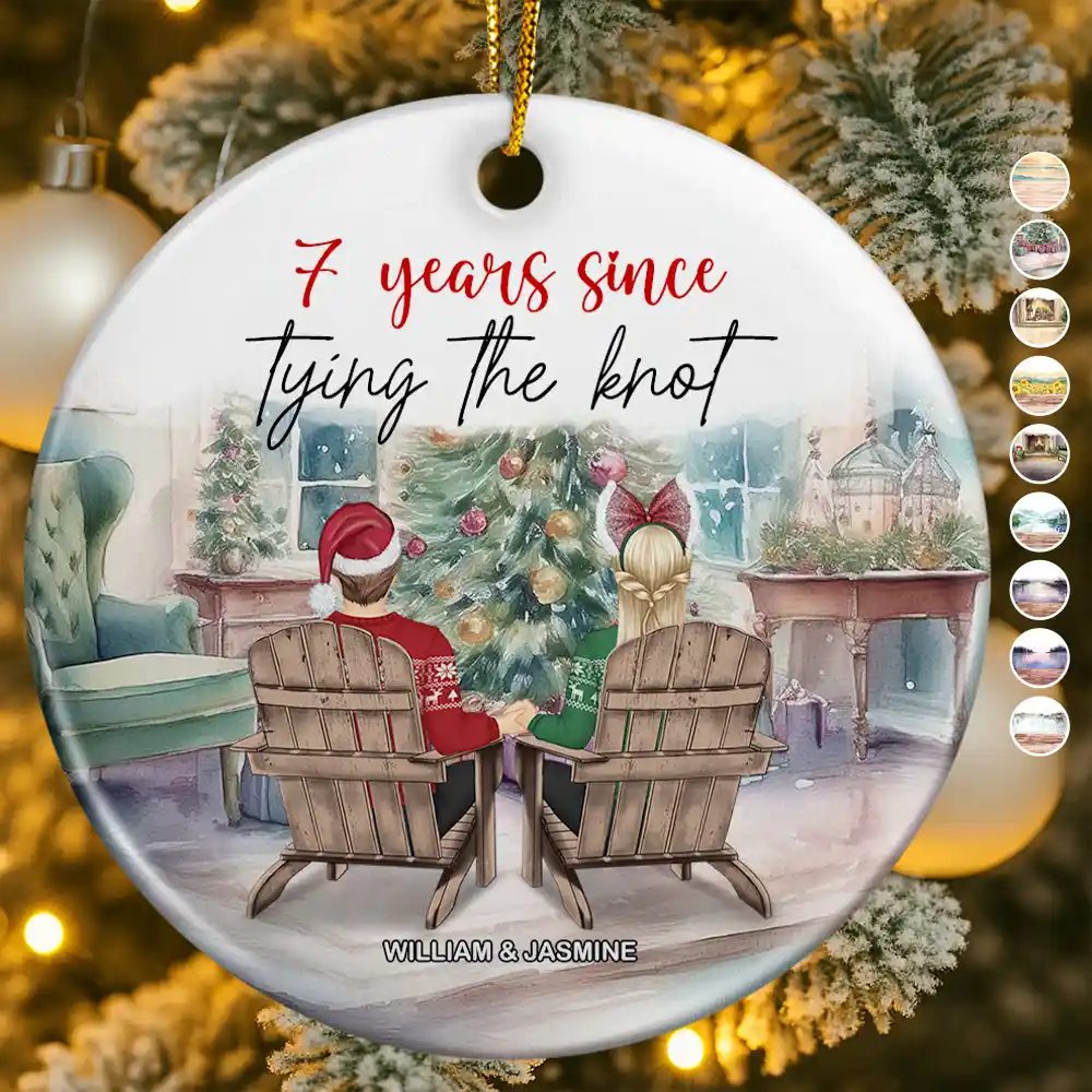 Gift For Couples, Gift For Husband, Gift For Wife, Gift For Boyfriend, Gift For Girlfriend, Funny, Christmas - Many Years Since Tying The Knot - Personalized Circle Ceramic Ornament