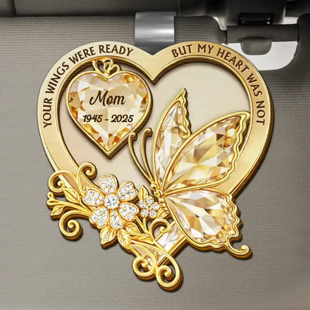 Memorial Your Wings Were Ready Diamond 3D Effect - Personalized Custom Shaped Car Visor Clip