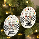 Funny, Christmas, Dog Lovers - Merry Woofmas Vintage Dog - Personalized Circle Ceramic Ornament