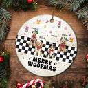 Funny, Christmas, Dog Lovers - Merry Woofmas Vintage Dog - Personalized Circle Ceramic Ornament