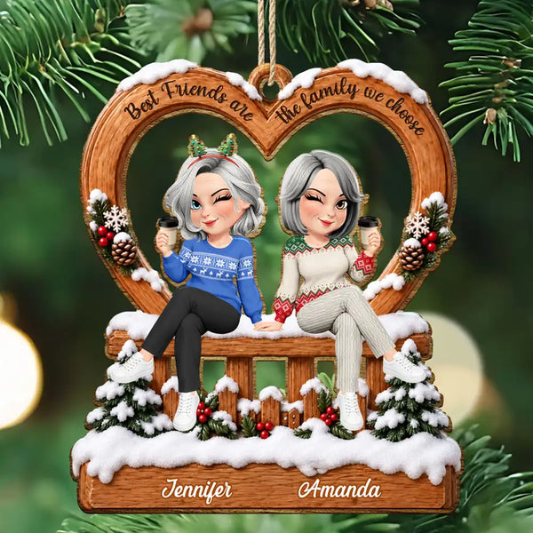 Afro Besties,Christmas,Gift For Bestie,Old Besties,Sentimental,Vector - Bestie Keepsake - Personalized Floral Family We Choose Wooden Ornament
