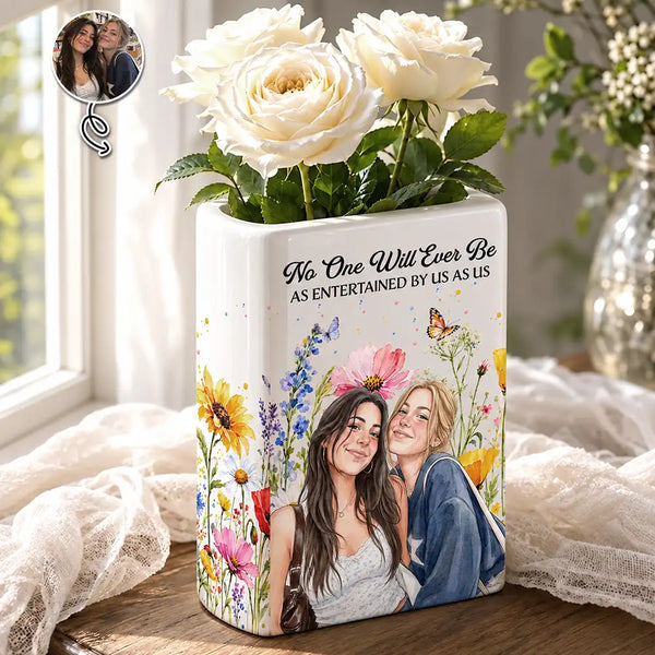 Afro Besties,Art Design,Christmas,Custom Photo,Gift For Bestie,Humorous,Photo - Vivid Watercolor Art,Top Market - Gift For Best Friend - Personalized Custom Photo Watercolor Entertained By Us As Us Floral Ceramic Book Vase