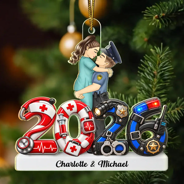 Christmas,Gift For Couples,Old Couples,Romantic,Vector - Gift For Uniform Couple - Police, Firefighter, Nurse, Army - Personalized Acrylic Ornament