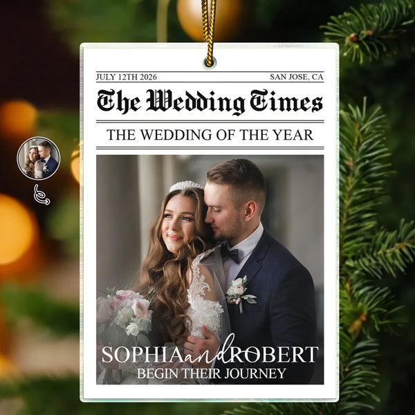 Christmas,Custom Photo,First Christmas,Gift For Couples,Married Couple,Romantic,Top Market,Upload Full Photo - Christmas Gift For Newlywed Couples - Personalized Custom Photo Newspaper Acrylic Ornament