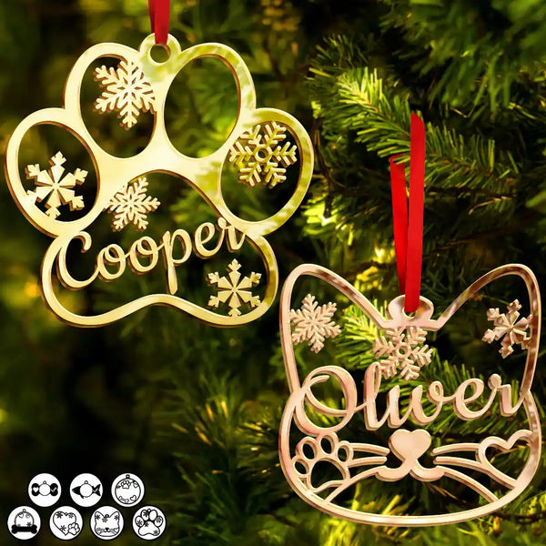 Happy,Christmas,Pet Lovers,Dog Lovers,Cat Lovers - Christmas Pet Paw Sign With Names - Personalized DIY Mirror Acrylic Ornament
