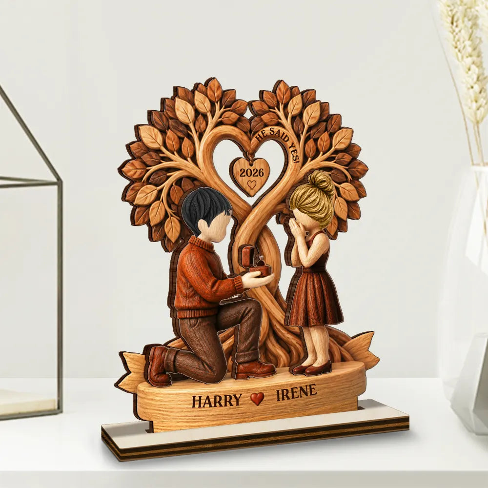Anniversary, Christmas, Engaged Couple, Gift For Couples, Romantic, Vector - Engagement Gift For Engaged Couple - Personalized Wooden Plaque